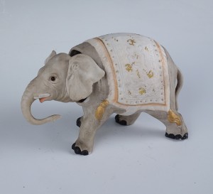Antique Bisque Porcelain Elephant Nodder Figurine